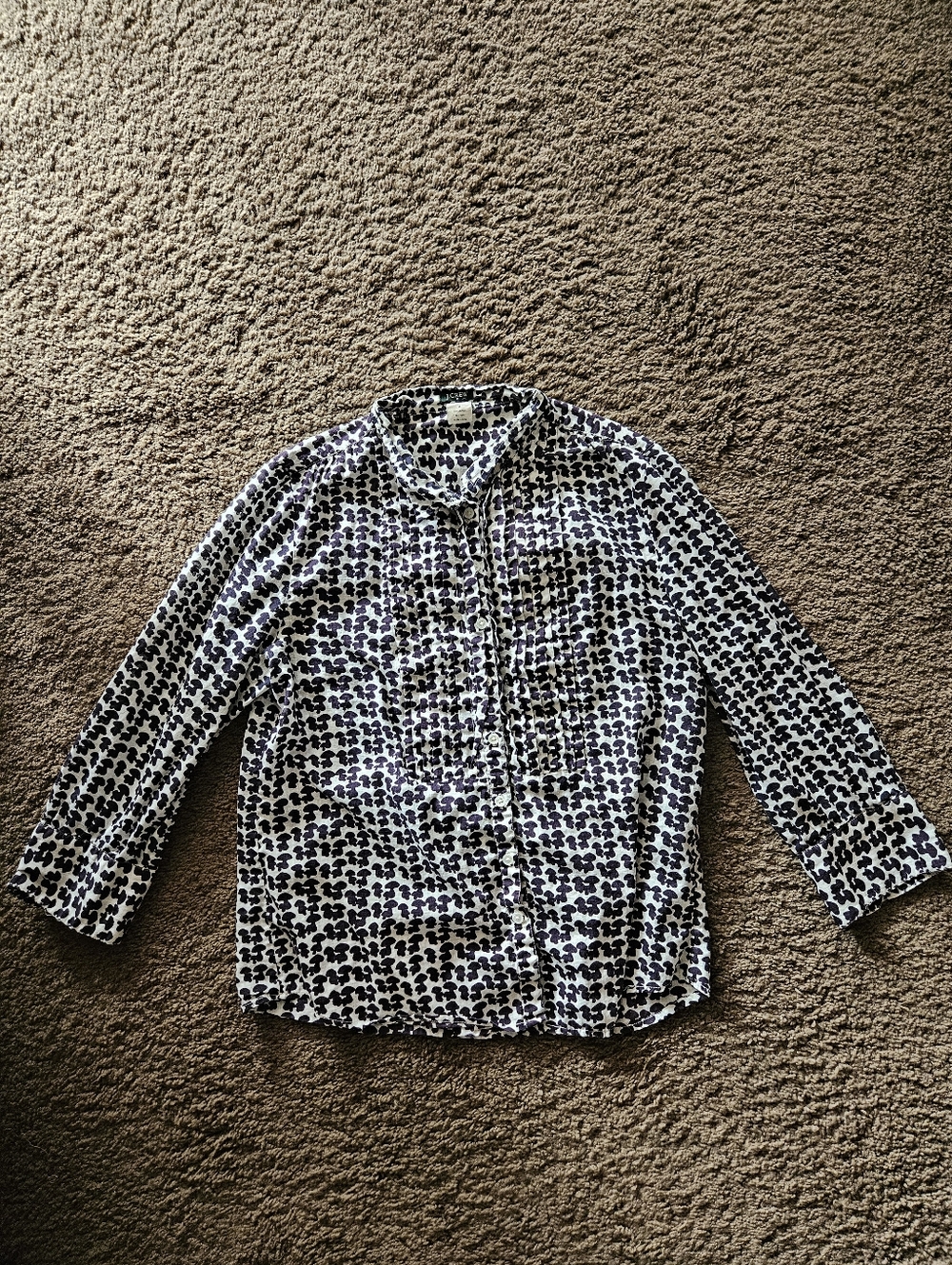 J. Crew 3/4 Sleeve Mushroom Ruffle Button-Up Shirt M